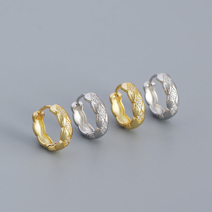 Geometry Rhombus CZ 925 Sterling Silver Huggie Hoop Earrings