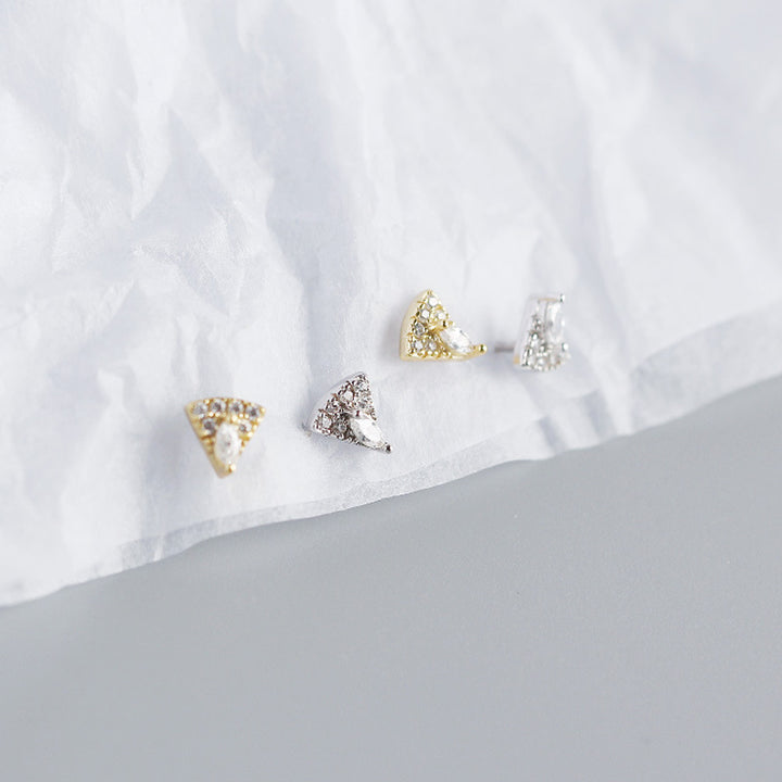 Geometry Micro Setting Triangle Fan 925 Sterling Silver Stud Earrings