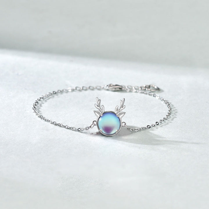 Holiday Natural Moonstone Elk Animal 925 Sterling Silver Bracelet
