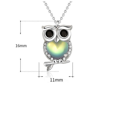 Cute Natural Moonstone CZ Owl 925 Sterling Silver Necklace