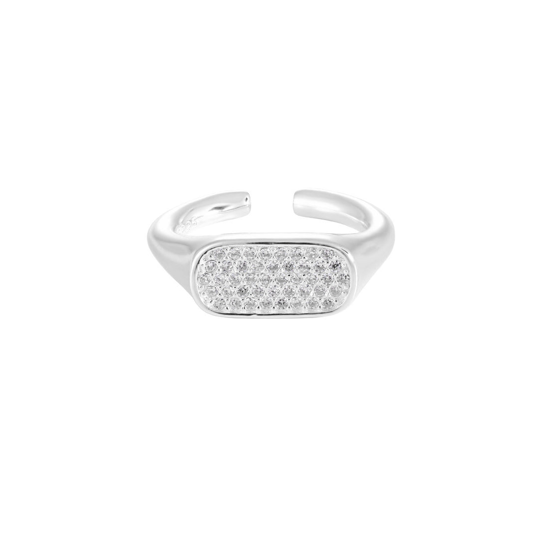 Geometry Irregular Rectangle Micro Setting CZ 925 Sterling Silver Adjustable Ring
