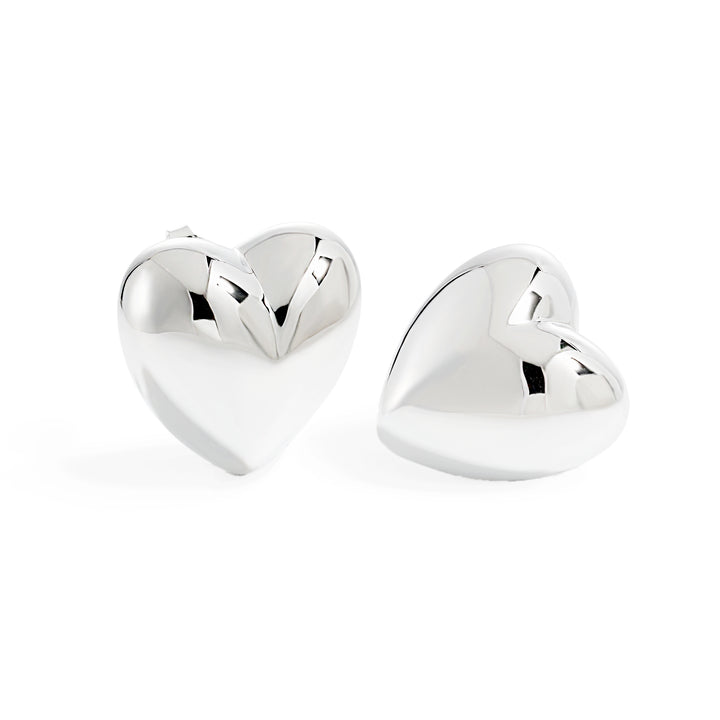Statement Heart Stud Earrings 999 Sterling Silver - Large Heart Earrings Women