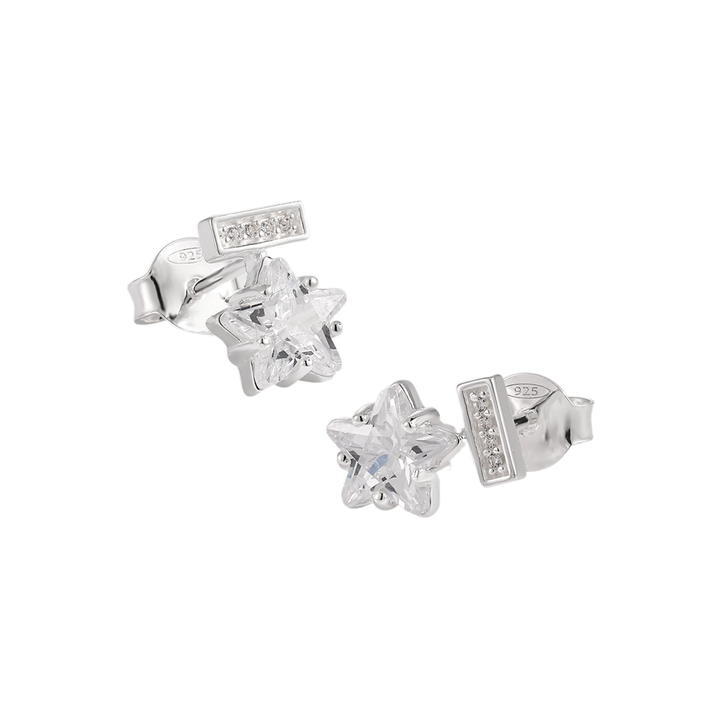 Cute Mini CZ Shining Star 925 Sterling Silver Stud Earrings