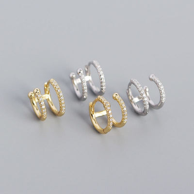 Geometry Double CZ Circle 925 Sterling Silver Hoop Earrings