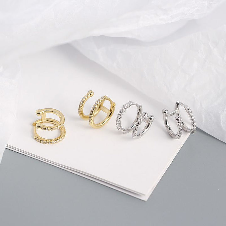 Geometry Double CZ Circle 925 Sterling Silver Hoop Earrings