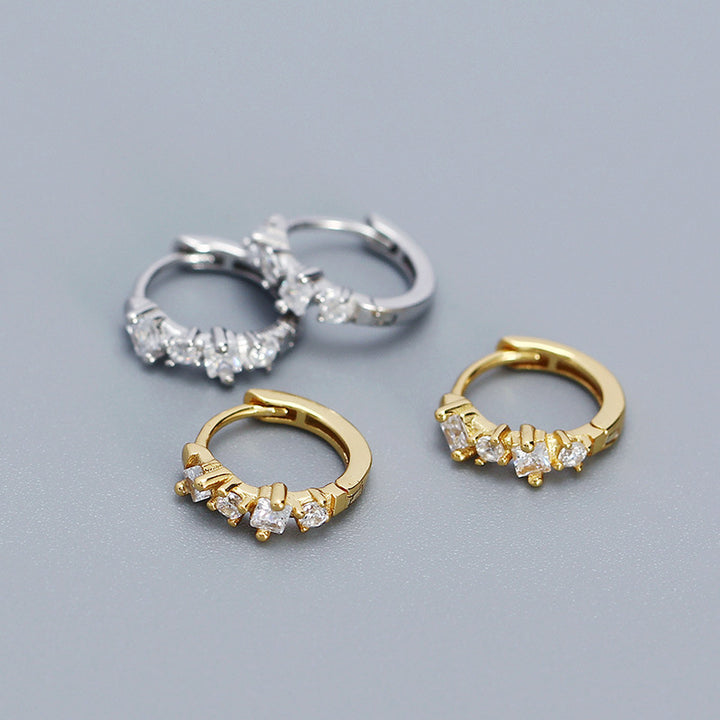 Simple Four Round CZ 925 Sterling Silver Hoop Earrings