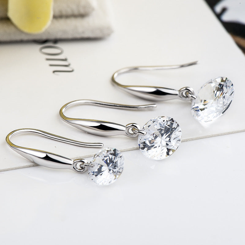 Elegant Round CZ Classic 925 Sterling Silver Dangling Earrings.