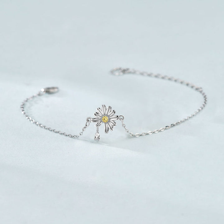 Summer Daisy Flower CZ 925 Sterling Silver Bracelet