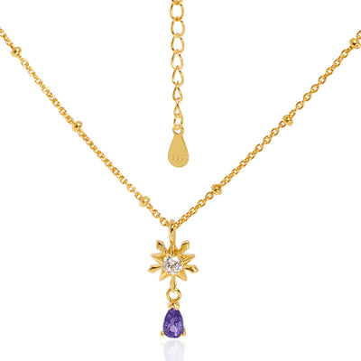 Elegant Five-pointed star Snowflake Waterdrop CZ Women 925 Sterling Silver Necklace
