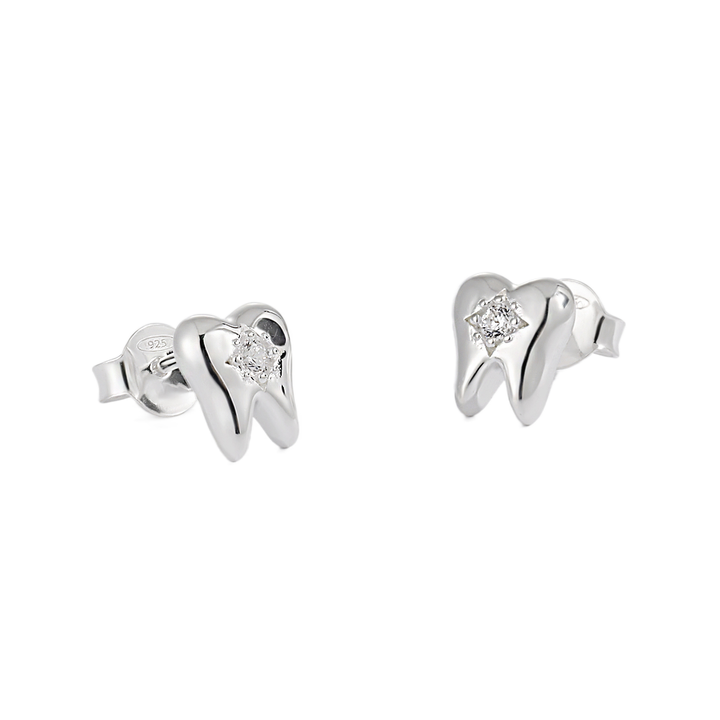 Modern CZ Fashion Tooth Shape 925 Sterling Silver Stud Earrings