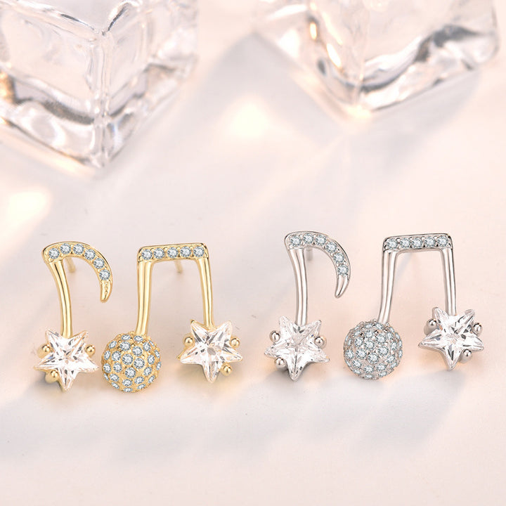Asymmetry CZ Music Note Hot 925 Sterling Silver Stud Earrings