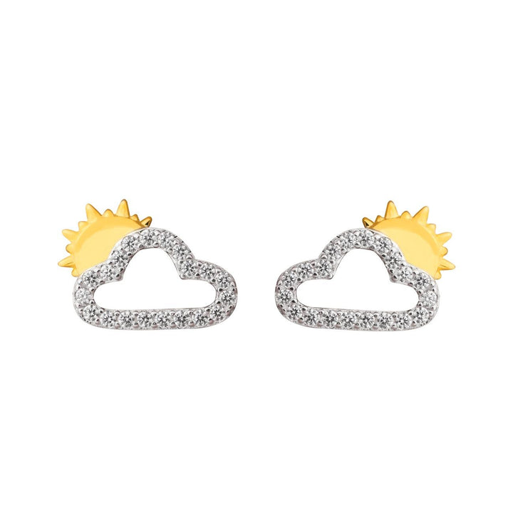 Summer CZ Hollow Cloud Sun 925 Sterling Silver Stud Earrings