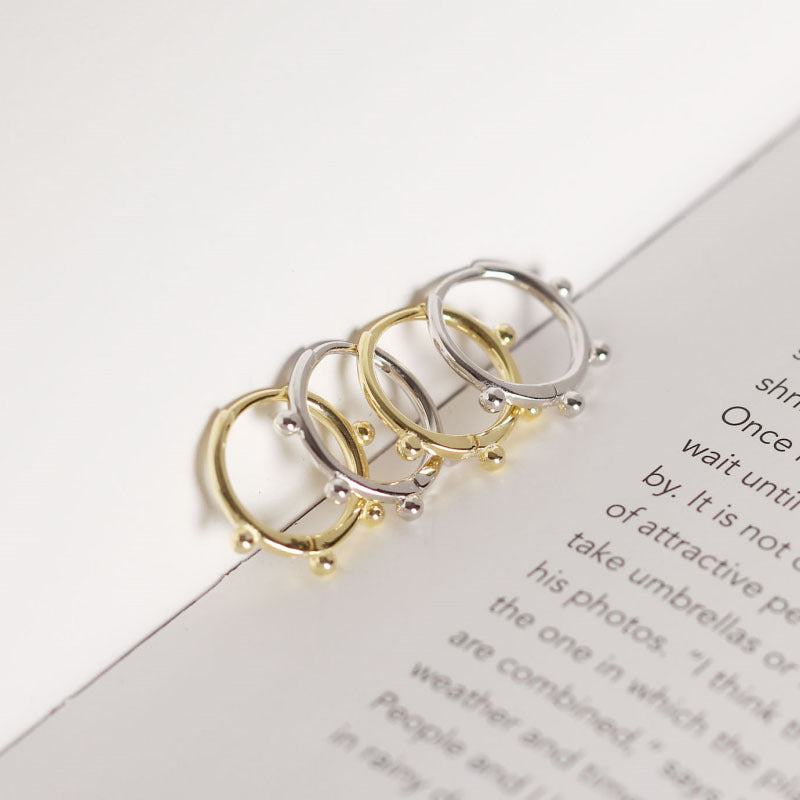 Simple Four Round Mini Balls Circle 925 Sterling Silver Hoop Earrings