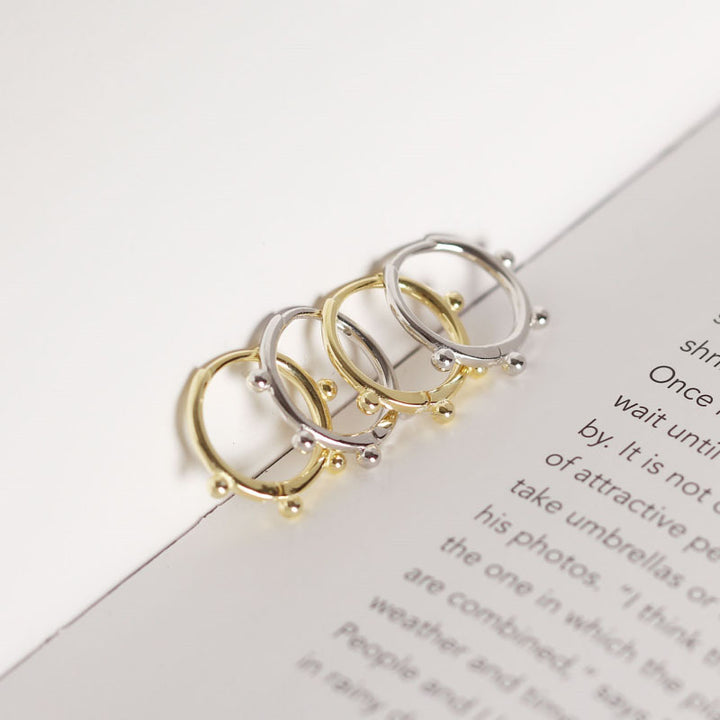 Simple Four Round Mini Balls Circle 925 Sterling Silver Hoop Earrings