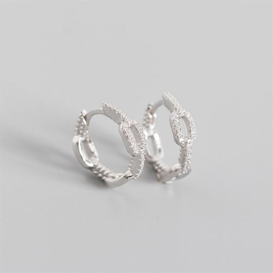 Fashion Chain CZ 925 Sterling Silver Huggie Hoop Earrings