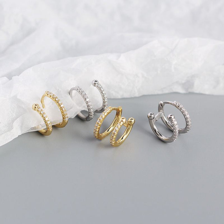 Geometry Double CZ Circle 925 Sterling Silver Hoop Earrings