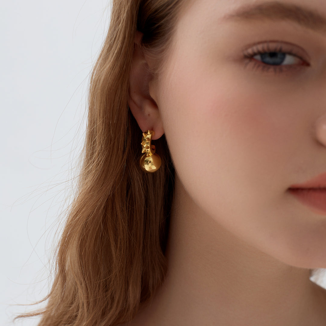 Fashion Jewelry Chunky Electroforming Hollow Light Large Round Ball 999 Sterling Silver Statement  Stud  Earrings