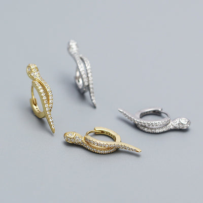 Modern CZ Snake 925 Sterling Silver Animal Hoop Earrings