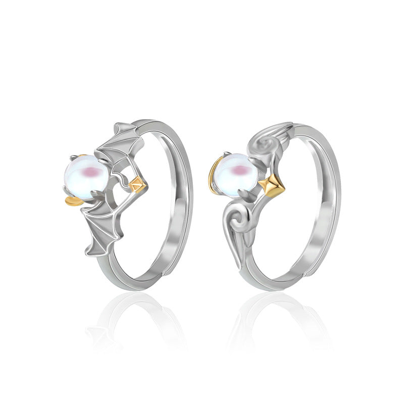 Modern Angels Devils Created Opal 925 Sterling Silver Adjustable Promise Ring