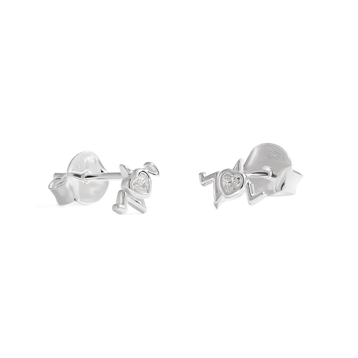 Anniversary White CZ Heart Electrocardiogram 925 Sterling Silver Stud Earrings