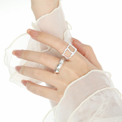 Modern Geometry Irreguar Rhombus 925 Sterling Silver Adjustable Ring