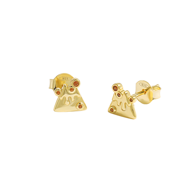 Cute Red CZ Melted Cheese 925 Sterling Silver Stud Earrings