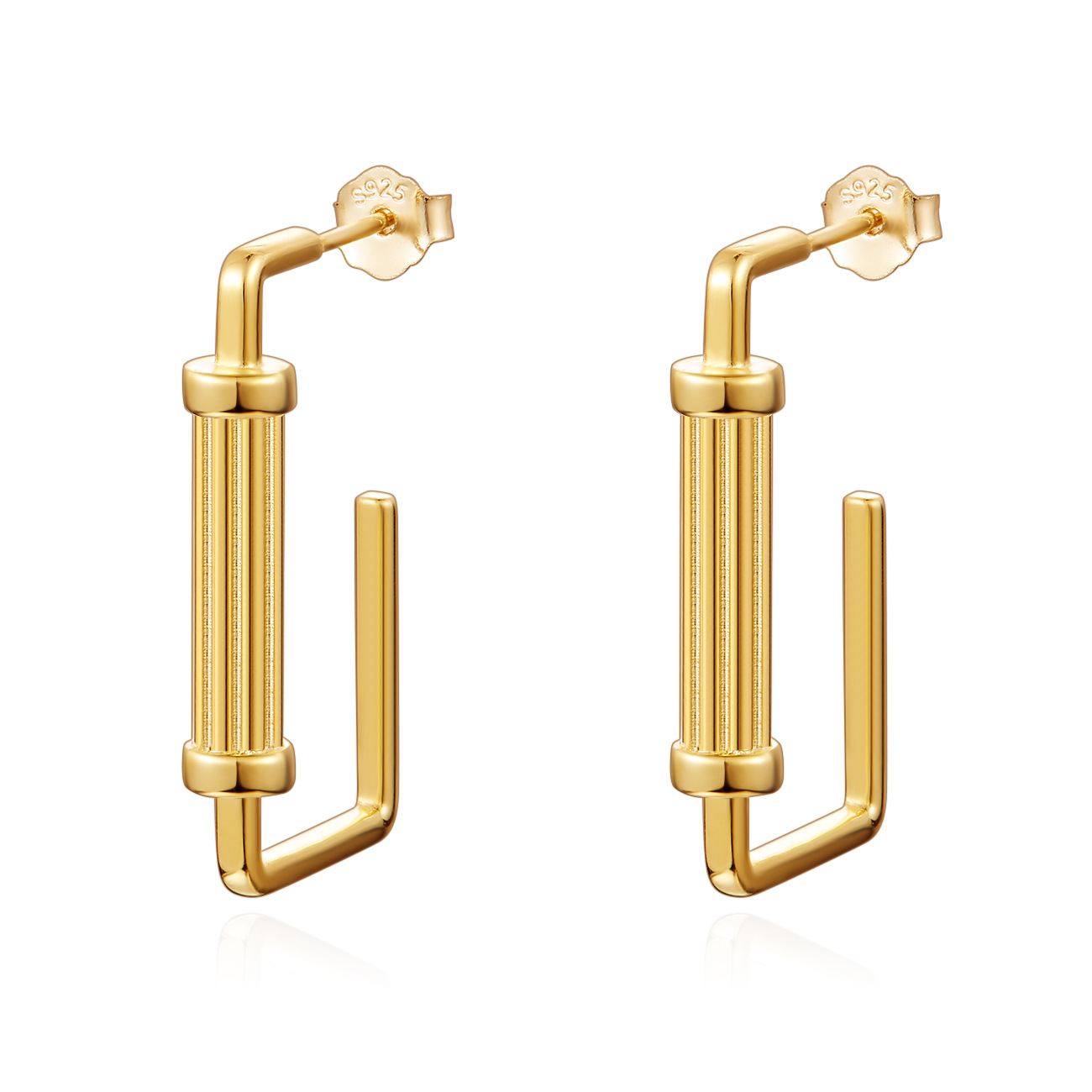 Modern Geometry Roman Architecture 925 Sterling Gold Dangling Earrings
