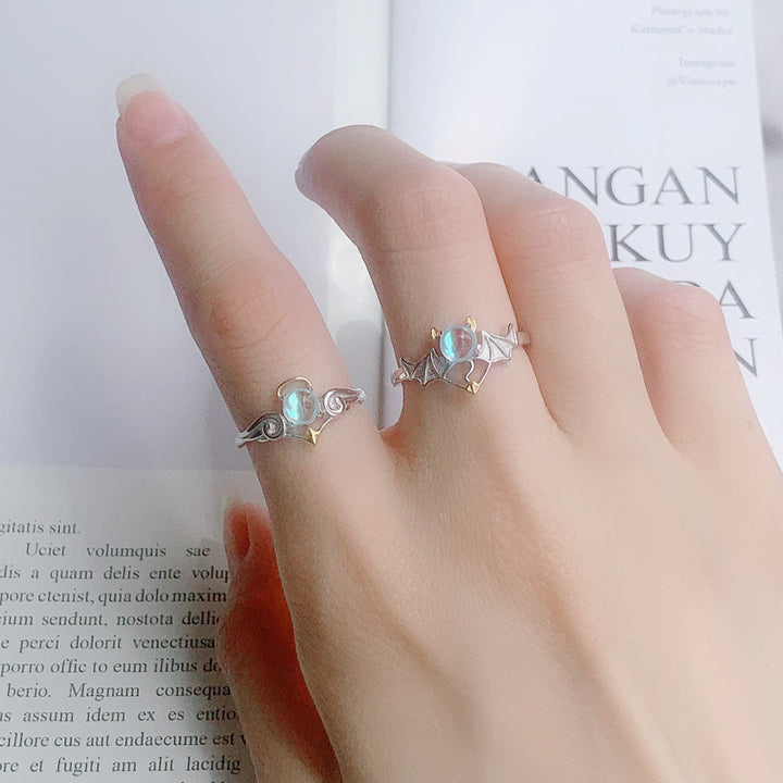 Modern Angels Devils Created Opal 925 Sterling Silver Adjustable Promise Ring