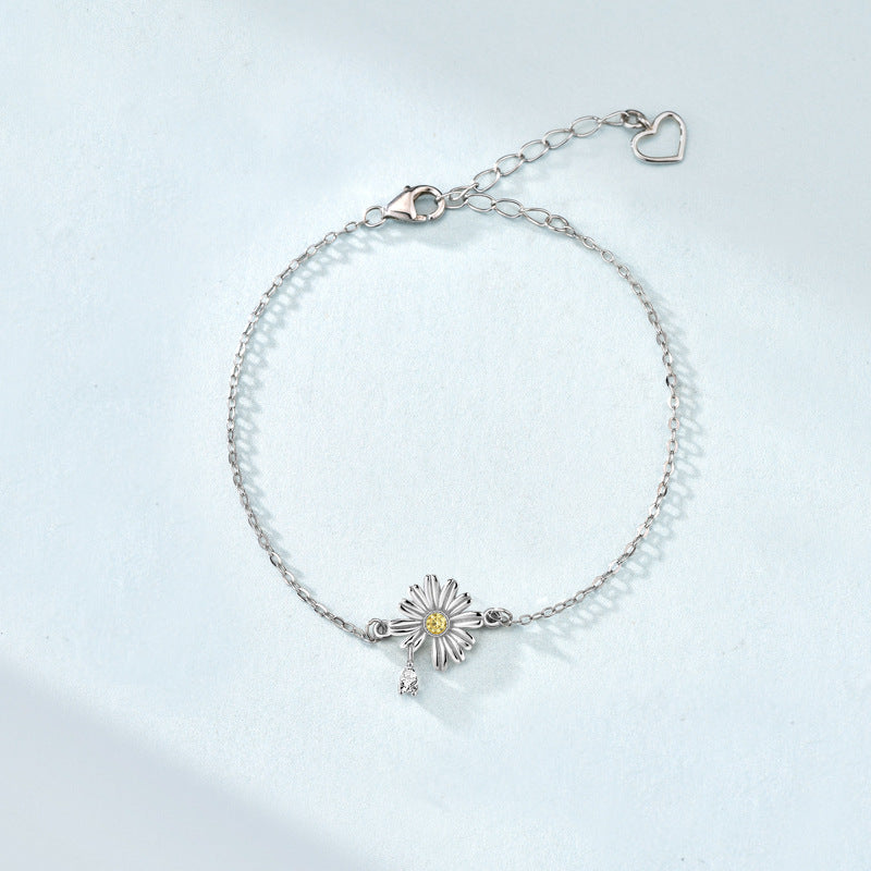 Summer Daisy Flower CZ 925 Sterling Silver Bracelet