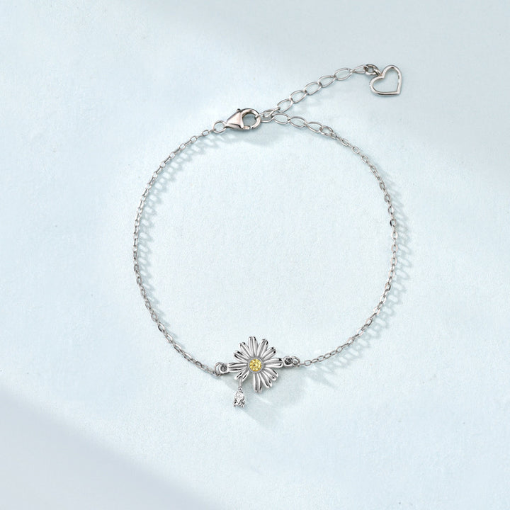 Summer Daisy Flower CZ 925 Sterling Silver Bracelet