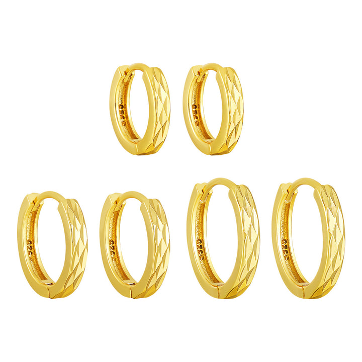 Simple Rhombu Pattern Circle 925 Sterling Silver Hoop Earrings