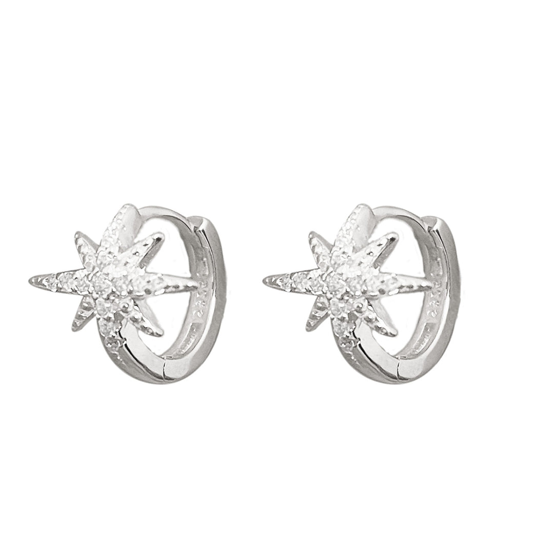 Girl CZ Shining CZ Stars 925 Sterling Silver Hoop Earrings