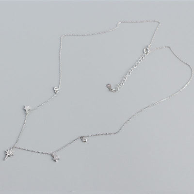 Women CZ Shining Stars 925 Sterling Silver Necklace