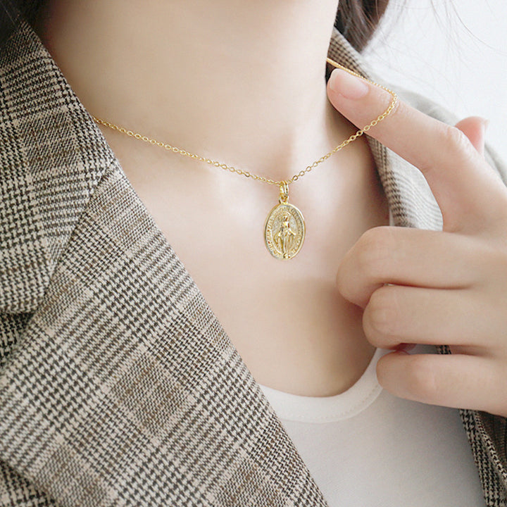 Holy Maria Ellipse Tag Letters 925 Sterling Silver Necklace