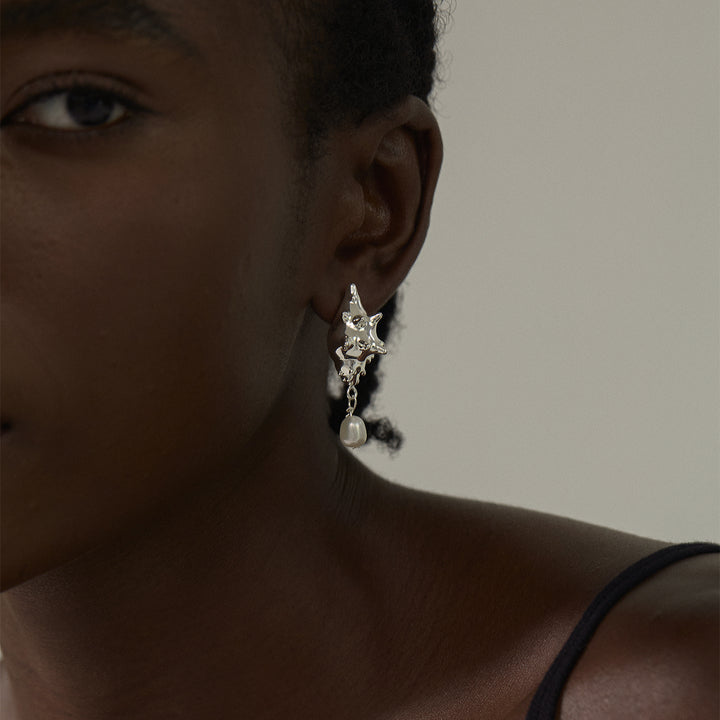 Fashion Jewelry For Women Trendy 999 Pure Silver Electroforming Yellow Gold Irregular Lightweight Huge Conch Statement Stud Earrings