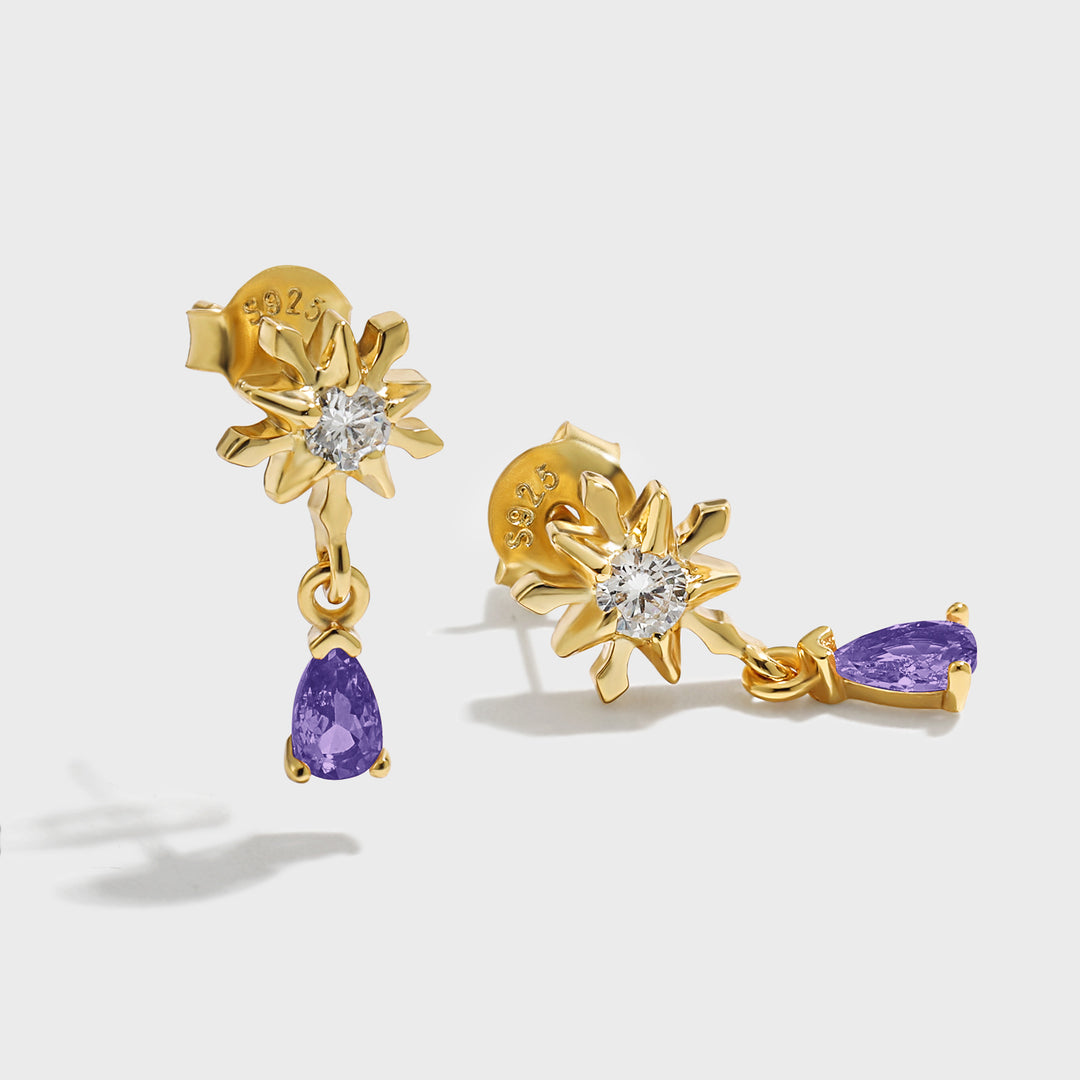 Beautiful Snowflake With Five-pointed Stars Arrow Feathers 925 Sterling Silver Stud Earrings