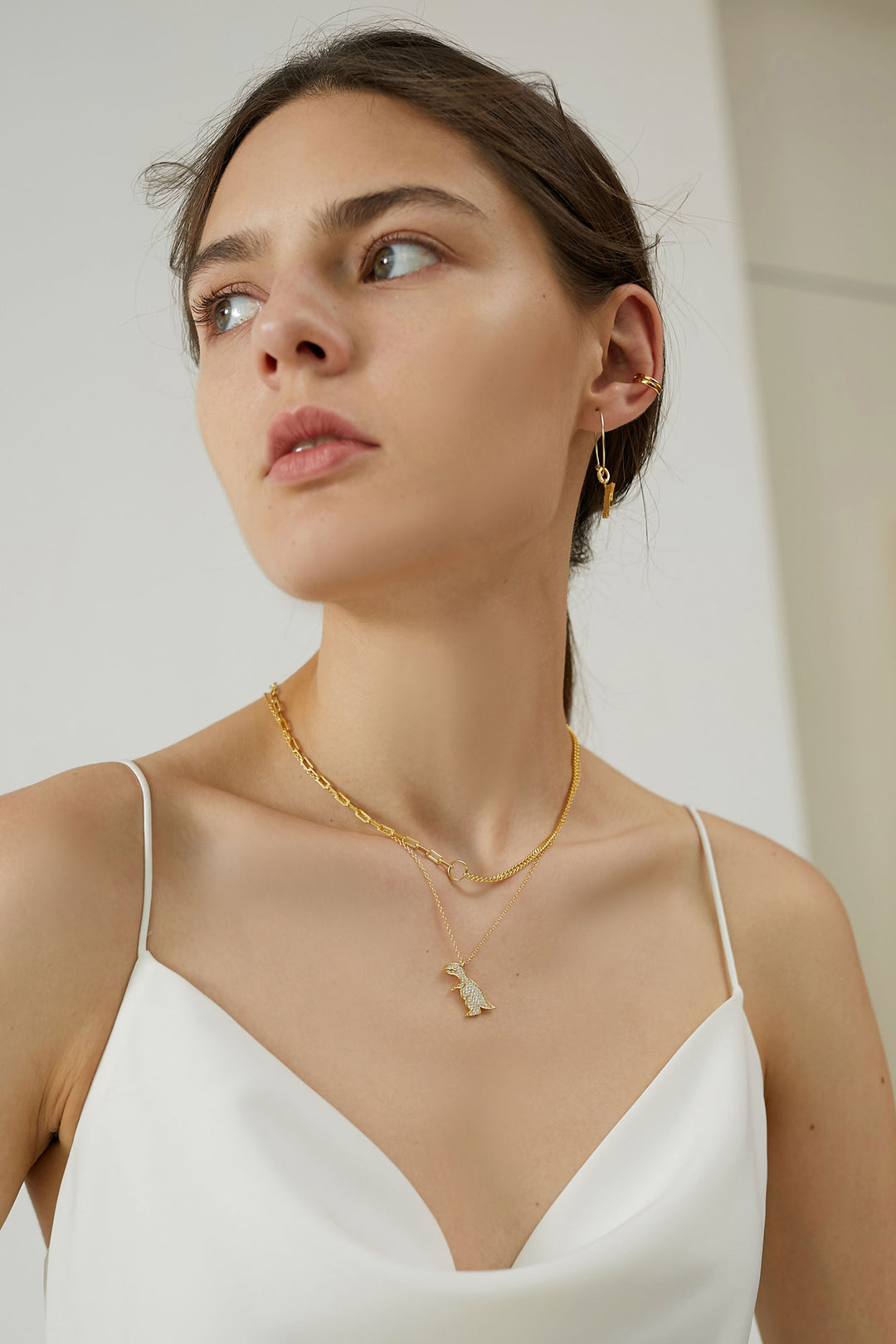 Tyrannosaurus Dinosaur 925 Sterling Silver Yellow Gold Necklace