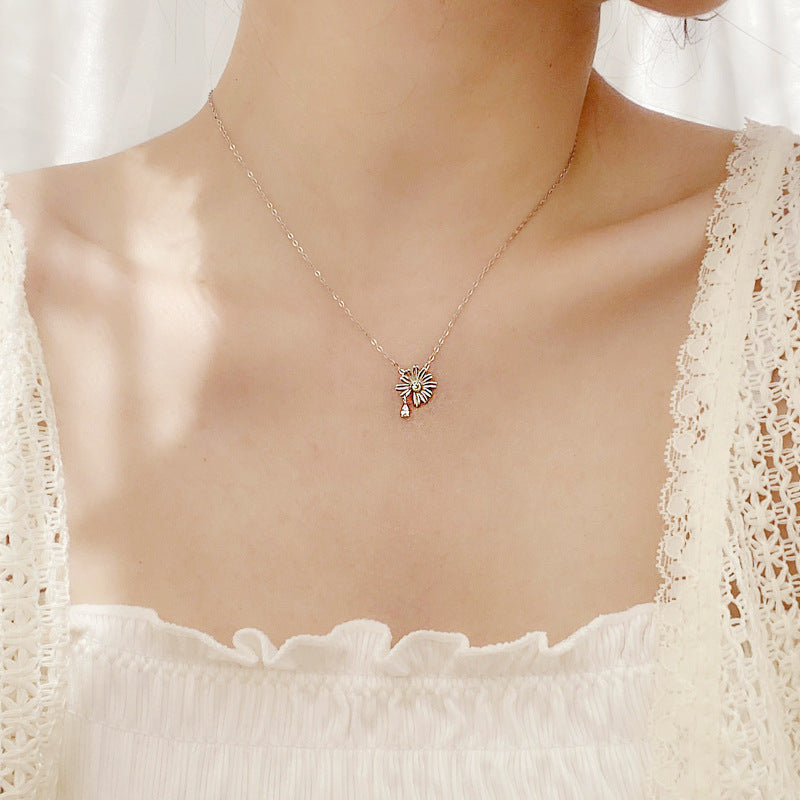Cute Daisy Flower Necklace 925 Silver - Yellow CZ Summer Pendant Necklace Women