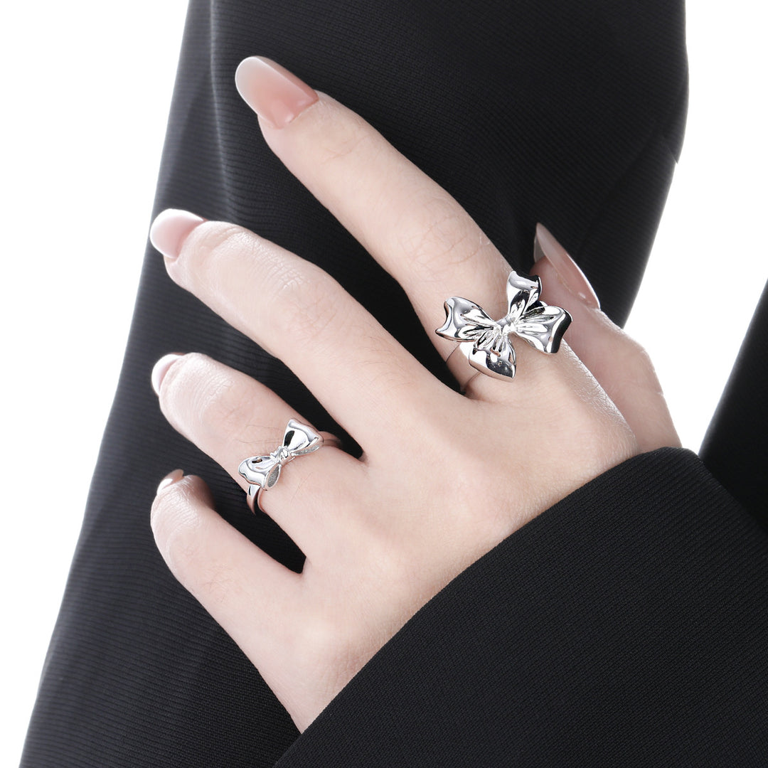 Girl Sweet Beautiful Bow-Knot 925 Sterling Silver Adjustable Ring