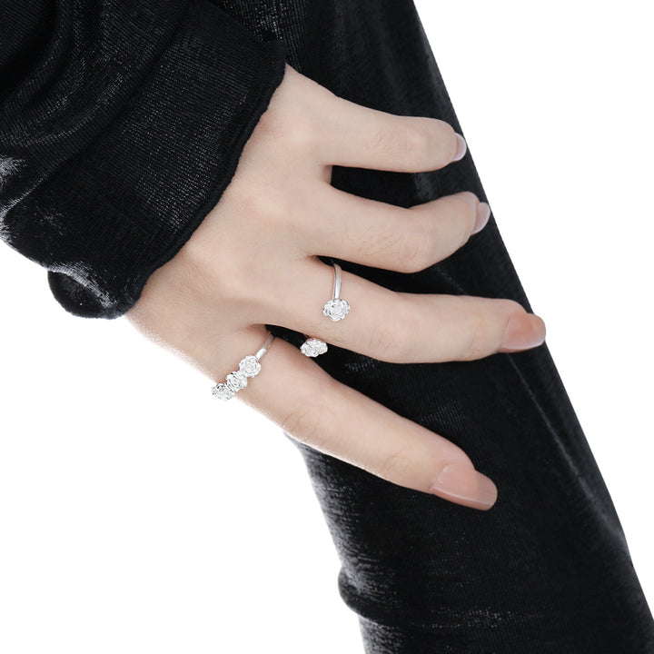 Women Beautiful Rose Flowers 925 Sterling Silver Adjustable Ring