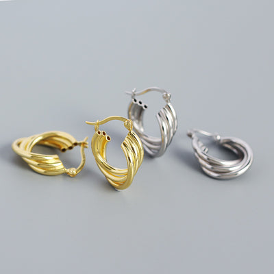 Classic Multi Layers Cross 925 Sterling Silver Hoop Earrings