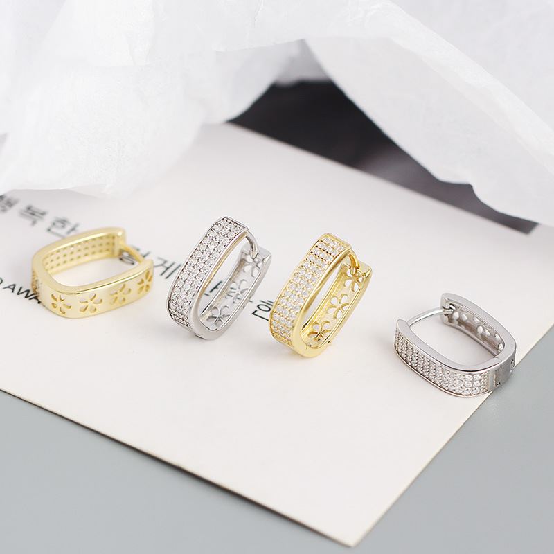 Office Micro Setting CZ U Shape 925 Sterling Silver Hoop Earrings