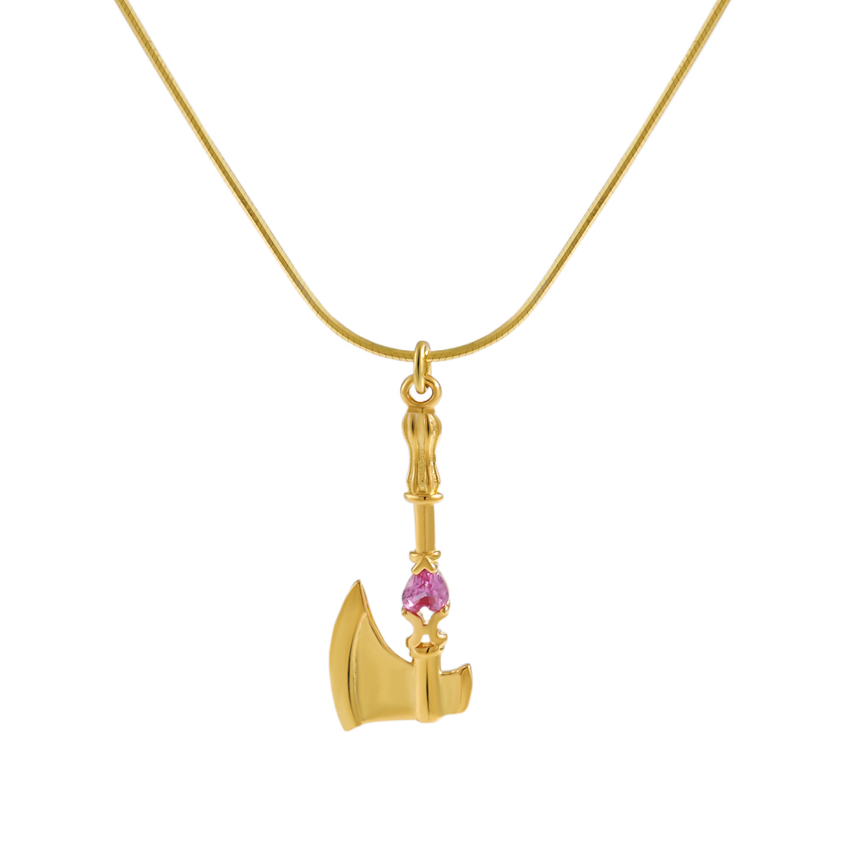 Trendy Fine Jewelry Women’s Classic Red Heart CZ Axe Shape 925 Sterling Silver Necklace