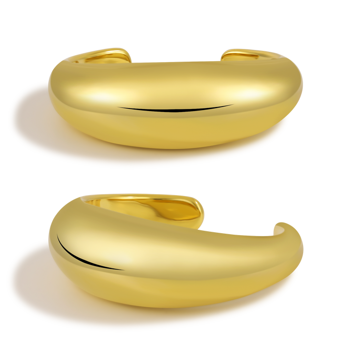 Women Simple Smooth Surface 999 Sterling Silver Golden Cuff Bracelet