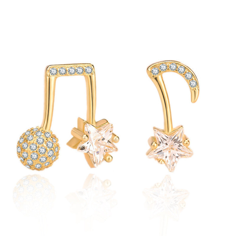 Asymmetry CZ Music Note Hot 925 Sterling Silver Stud Earrings