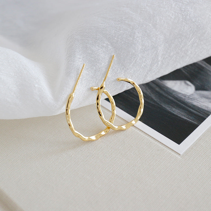 Simple Asymmetric Geometry 925 Sterling Gold Hoop Earrings