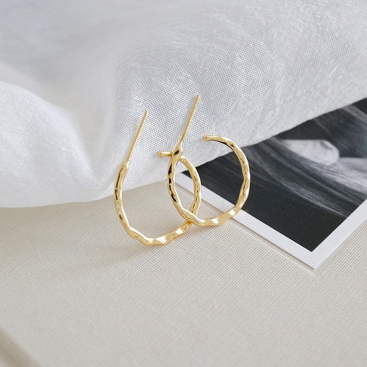 Simple Asymmetric Geometry 925 Sterling Gold Hoop Earrings