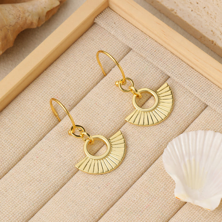 Ancient Roman Modern Striped Fan 925 Sterling Silver Earring (Single)