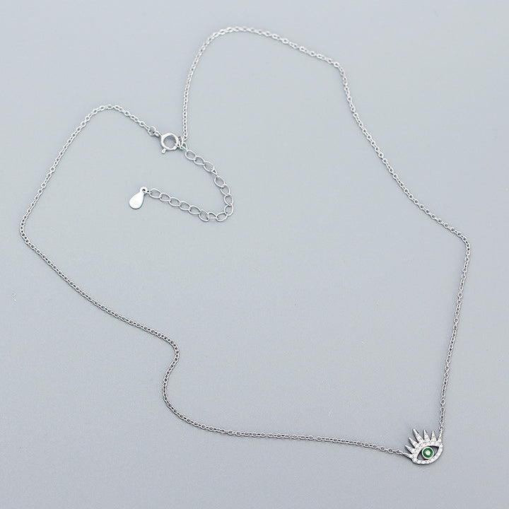 Women Green CZ Devil's Eye 925 Sterling Silver Necklace