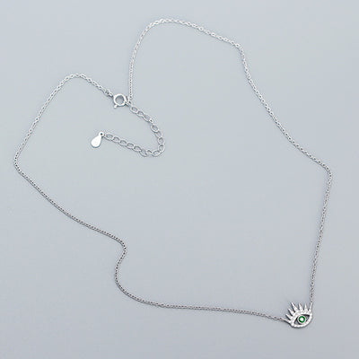 Women Green CZ Devil's Eye 925 Sterling Silver Necklace